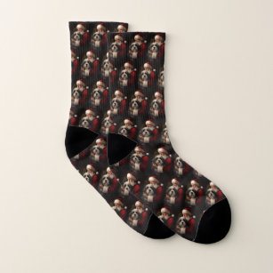 Tibetan Terrier Santa Claus Festive Christmas  Socks