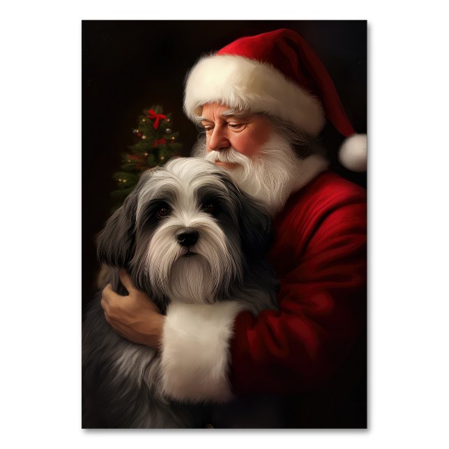 Tibetan Terrier Santa Claus Festive Christmas  Table Number (Front)