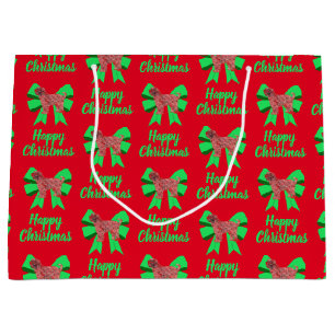 Tibetan Terrier Silhouette Christmas Dog&Green Bow Large Gift Bag
