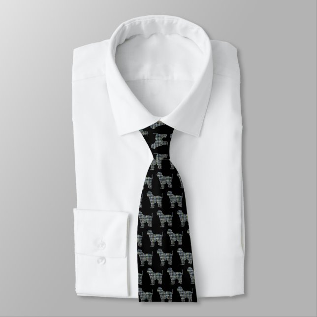 Tibetan Terrier Silhouette Dog Yellow & Blue Black Tie (Tied)