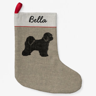 Tibetan Terrier Silhouette with Custom Text Small Christmas Stocking