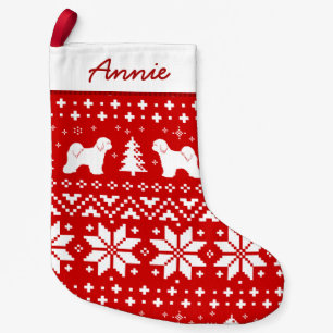 Tibetan Terrier Silhouettes Pattern Red and White Small Christmas Stocking