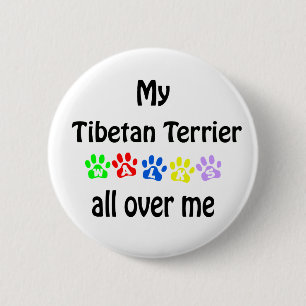 Tibetan Terrier Walks Design 2 Inch Round Button