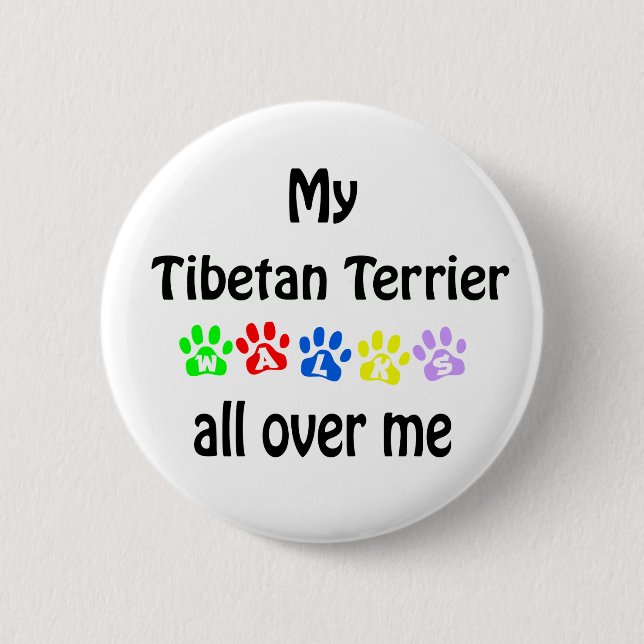 Tibetan Terrier Walks Design 2 Inch Round Button (Front)
