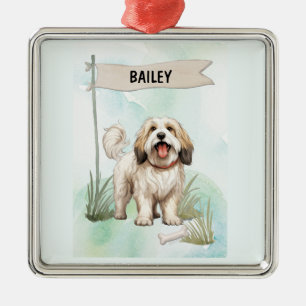 Tibetan Terrier Watercolor Personalized Dog Metal Ornament