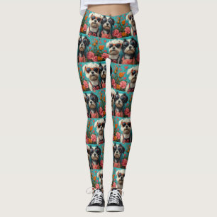 Tibetan Terrier with Heart Roses Valentine's Day Leggings