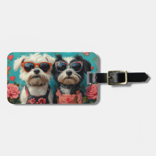 Tibetan Terrier with Heart Roses Valentine's Day Luggage Tag