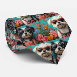 Tibetan Terrier with Heart Roses Valentine's Day Tie