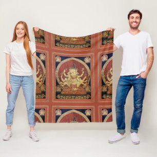 Tibetan Thangka of Guhyasamaja Akshobhyavajra Fleece Blanket