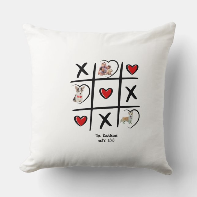 Tic-Tac-Toe Family Pillow with Photos (Front)