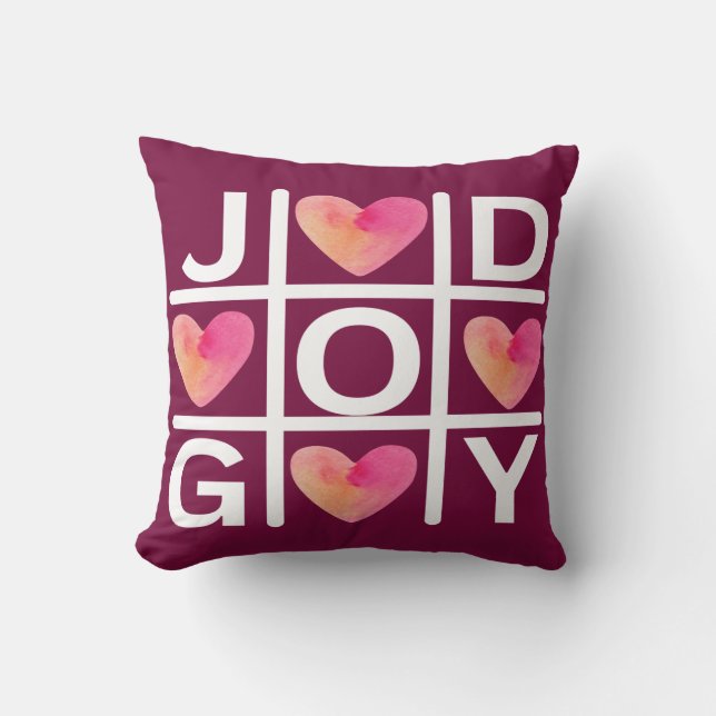 Tic Tac Toe Joy and God Christian Faith Throw Pillow (Front)