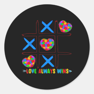 Tic-tac-toe Love Always Wins Puzzle Autism Awarene Classic Round Sticker