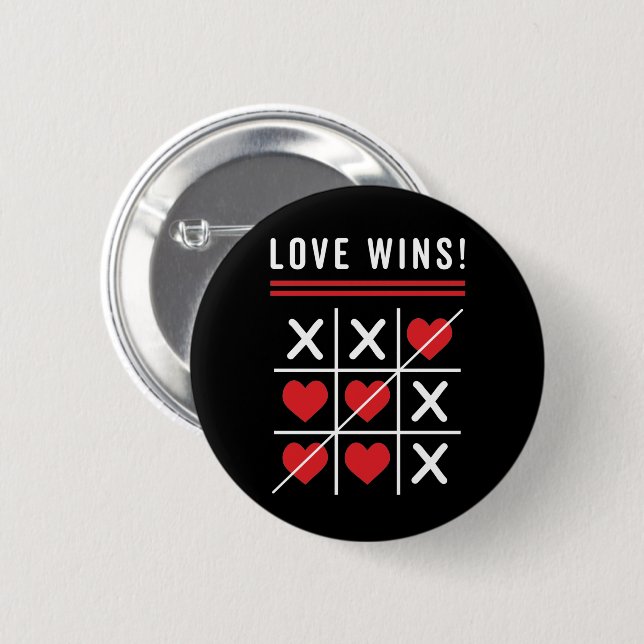 Tic Tac Toe Love Wins Birthday Valentine's Day 2 Inch Round Button (Front & Back)