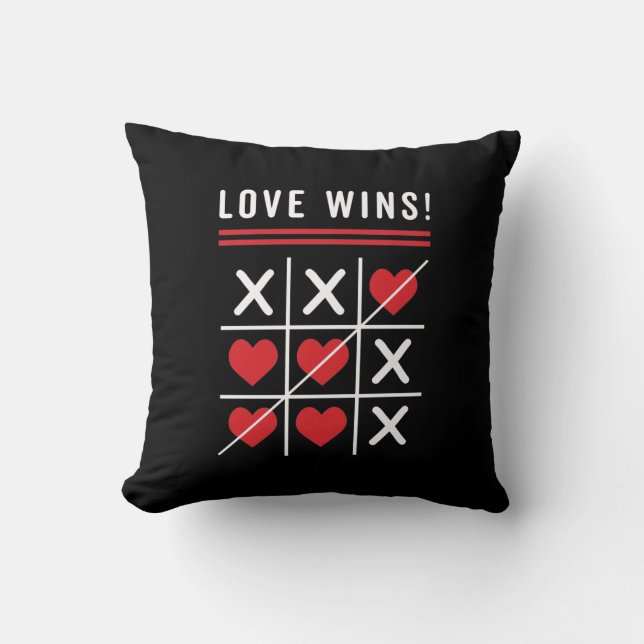 Tic Tac Toe Love Wins Birthday Valentine's Day Throw Pillow (Front)