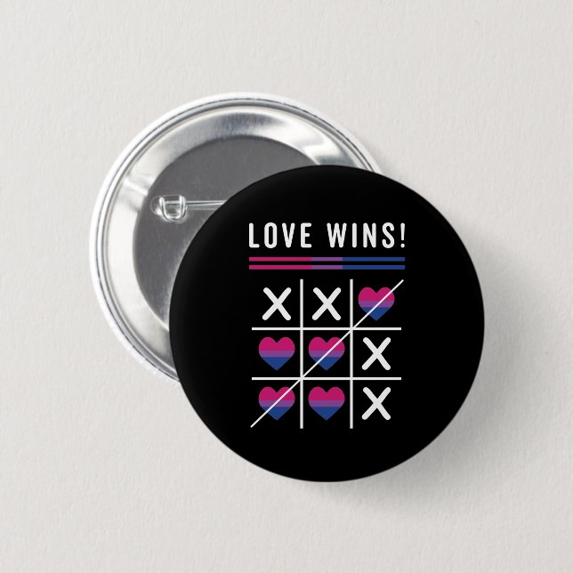 Tic Tac Toe Love Wins LGBTQ Bisexual Pride 2 Inch Round Button (Front & Back)