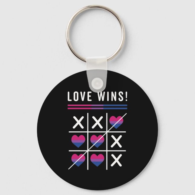 Tic Tac Toe Love Wins LGBTQ Bisexual Pride Keychain (Front)