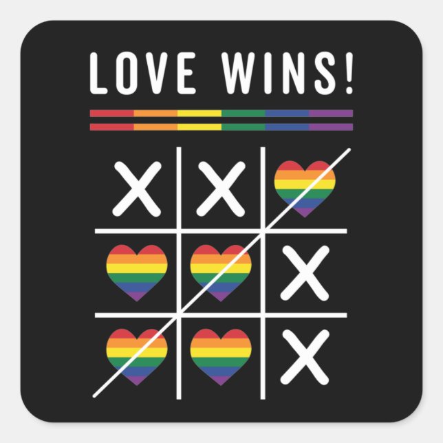 Tic Tac Toe Love Wins LGBTQ Gay Pride Square Sticker (Front)