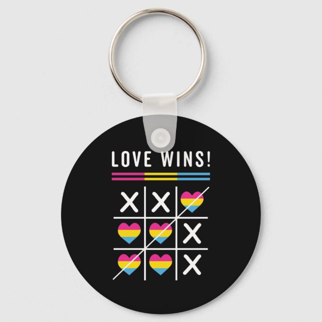 Tic Tac Toe Love Wins LGBTQ Pansexual Pride Keychain (Front)