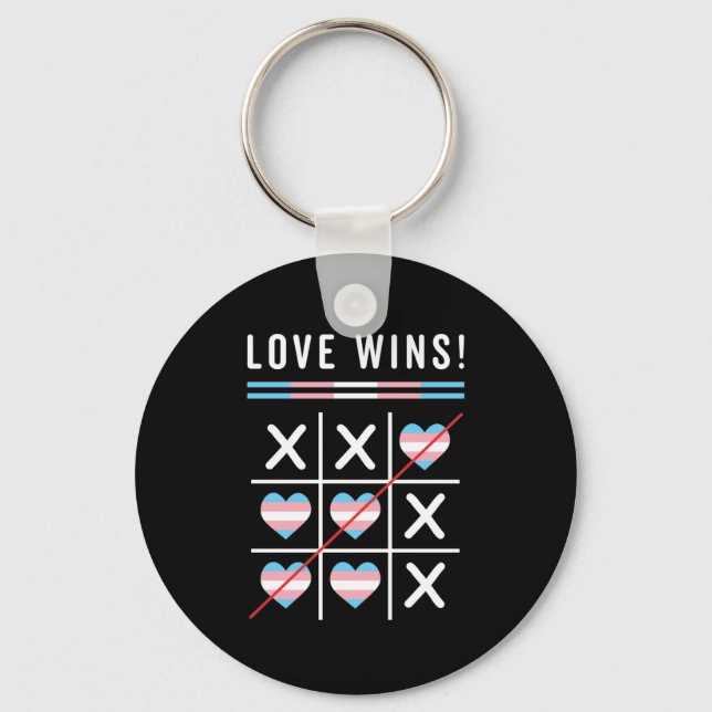 Tic Tac Toe Love Wins LGBTQ Transgender Pride Keychain (Front)