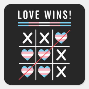Tic Tac Toe Love Wins LGBTQ Transgender Pride Square Sticker