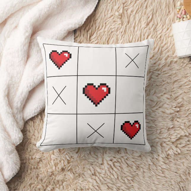 Tic-Tac-Toe of Love | Gamer Lover | Valentine's da Throw Pillow (Blanket)