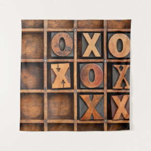 tic-tac-toe or noughts and crosses game - vintage  tapestry