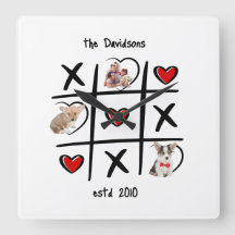 Tic-Tac-Toe Personalized Photo Square Clock
