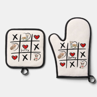 Tic-Tac-Toe Pet Lover Photos & Name Oven Mitt & Pot Holder Set