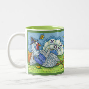 TIC TAC TOE TURKEY, THANKSGIVING BIRD TWO TONE MUG