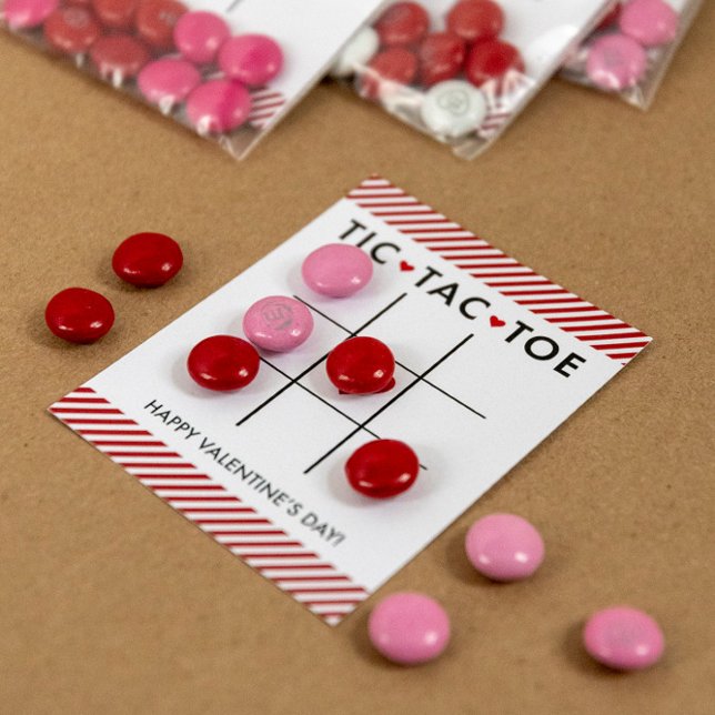 Tic Tac Toe Valentine Card, Kids School Classroom Card (Add your own candy to make a cute Valentine for the classroom.)
