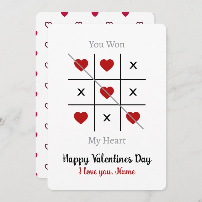 Tic-Tac-Toe: You Won My Heart Valentine’s Day Card (Front/Back)