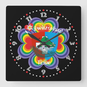 Ticino Schweiz Suisse Svizzera Svizra Uhr Square Wall Clock