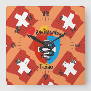 Ticino Switzerland Suisse Svizzera Svizra Square Wall Clock