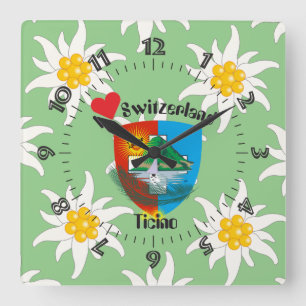 Ticino Switzerland Suisse Svizzera Svizra Square Wall Clock