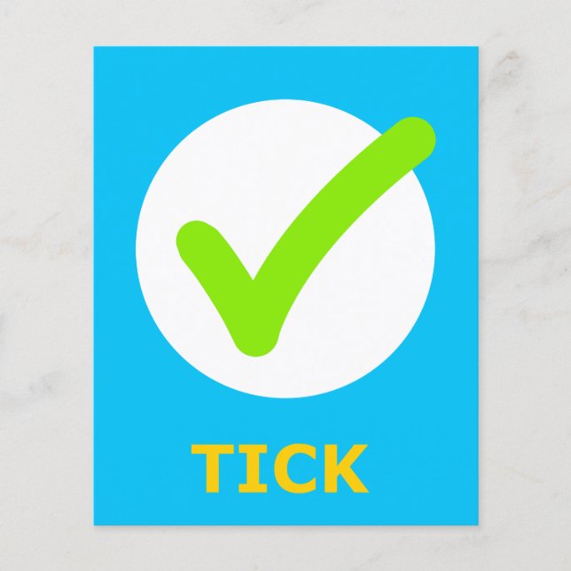 TICK Flashcard for Initial T 1 Syllable Word (Front)