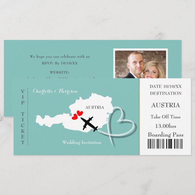 Ticket Boarding Pass Destination Austria Photo Invitation (Front/Back)