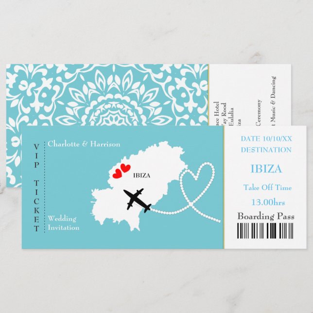 Ticket Boarding Pass Wedding Destination Ibiza Invitation (Front/Back)