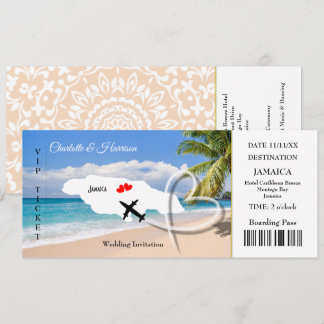Ticket Boarding Pass Wedding Destination Jamaica Invitation