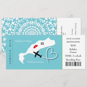 Ticket Boarding Pass Wedding Destination Kos Invitation