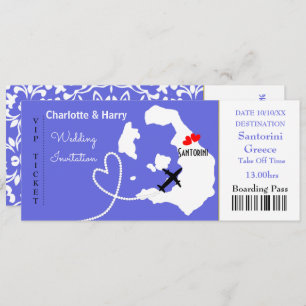 Ticket Boarding Pass Wedding Destination Santorini Invitation