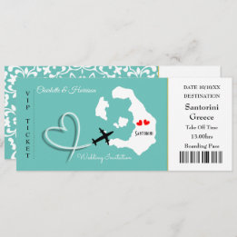 Ticket Boarding Pass Wedding Destination Santorini Invitation
