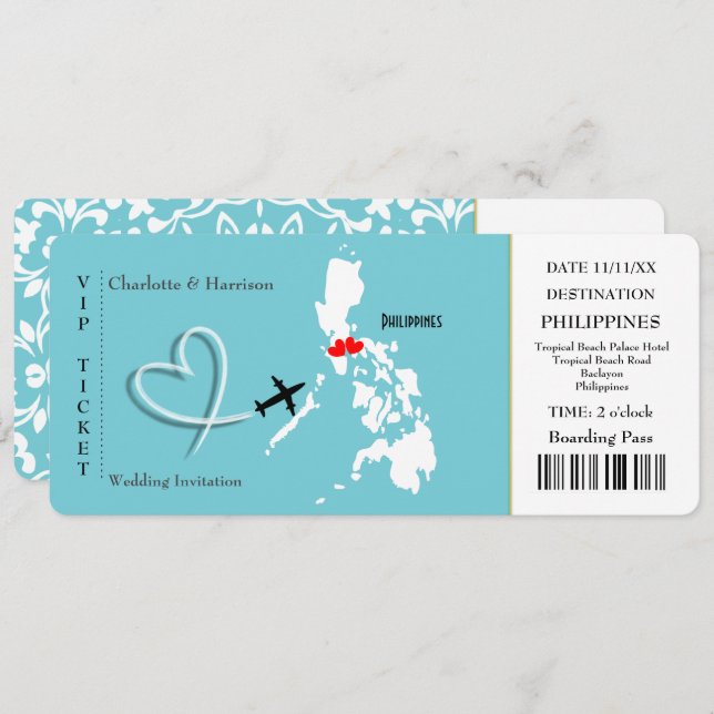 Ticket Boarding Pass Wedding  Philippines Invitation (Front/Back)