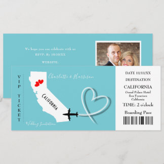 Ticket BoardingPass Wedding Destination California Invitation