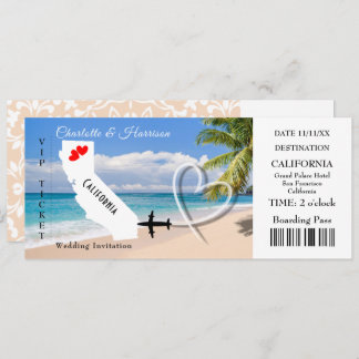 Ticket BoardingPass Wedding Destination California Invitation