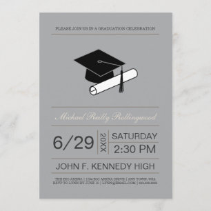 Ticket Cap & Diploma Graduation Invite: Silver Invitation