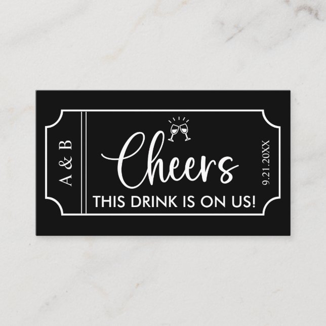 Ticket de Boisson pour Mariage Noir (Devant)