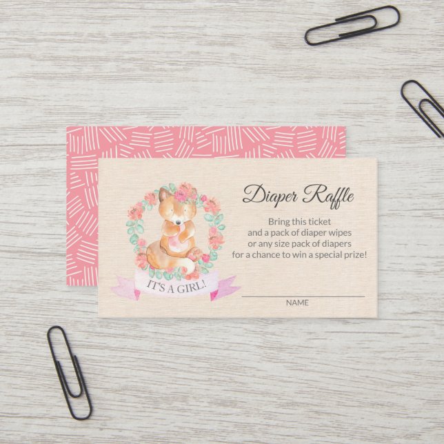 Ticket de tombola de couches pour bébé Renard Flor (Devant/Arrière en situation)