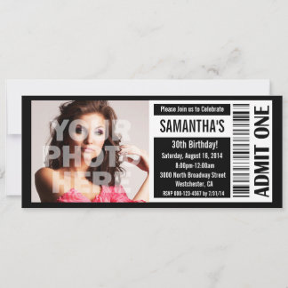 Ticket Invitations, Black and White Ticket Invitation