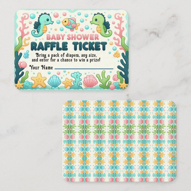 Ticket mignon Baby shower Sea Life (Devant / Derrière)