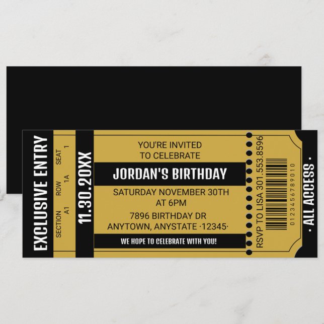 Ticket Party Invitation | Event Invitations (Front/Back)